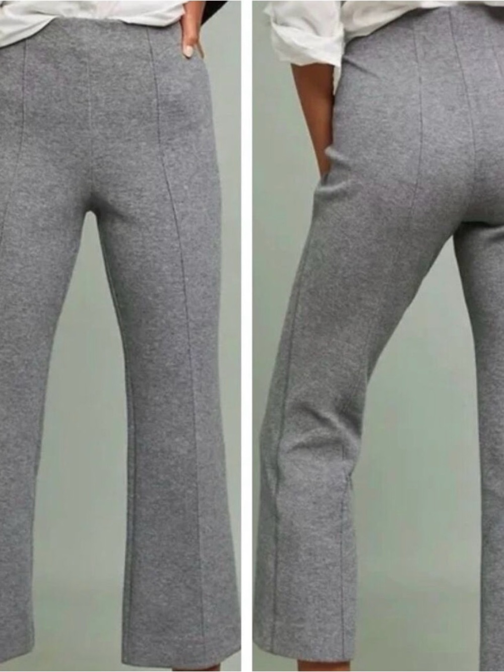 Anthropologie Gray Tailored Knit Pants pull on flare S